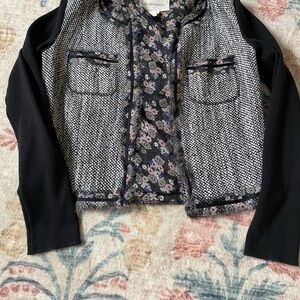 BCBGeneration Black and Cream Tweed Jacket with Floral Trim